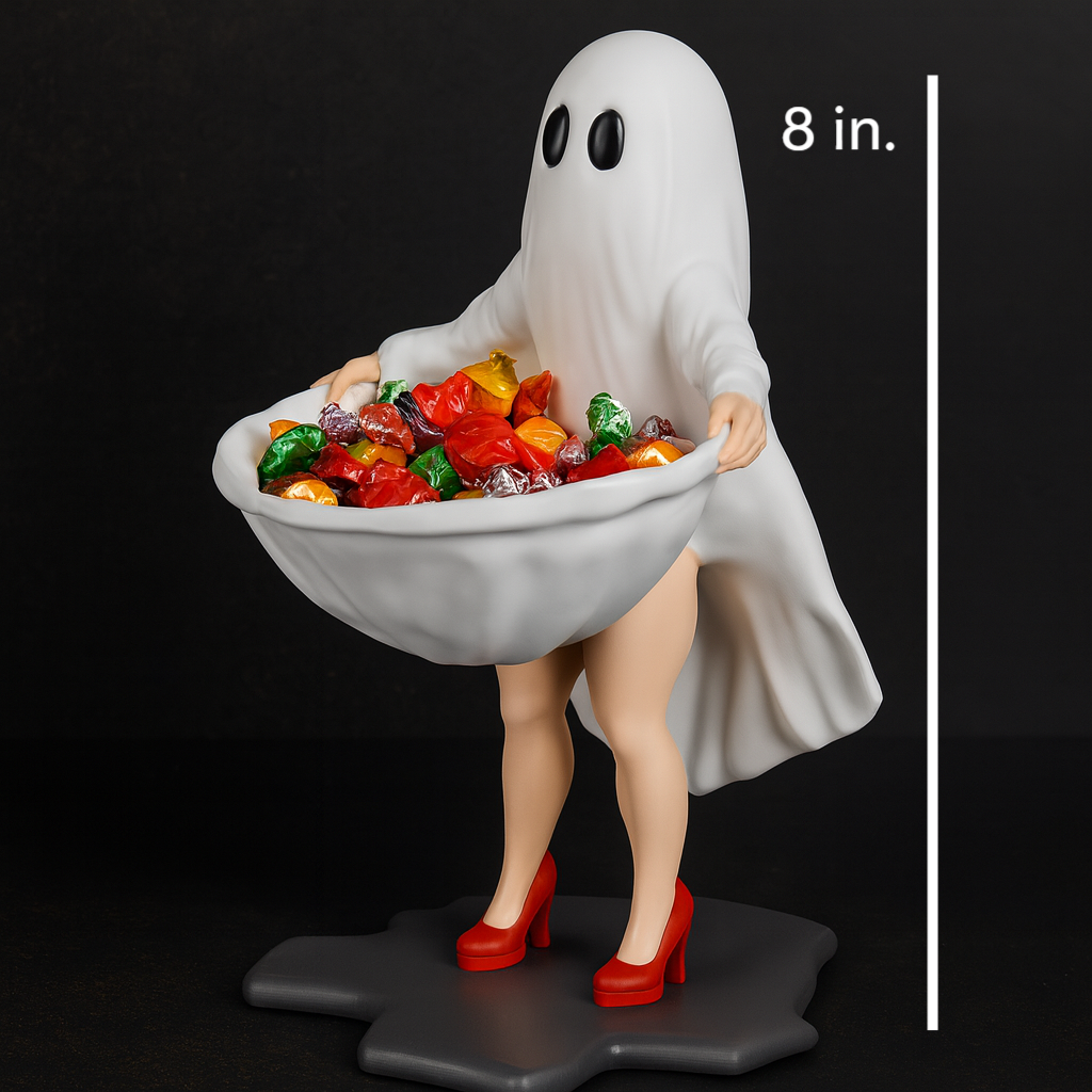 Halloween Ghost Candy Dish – 3D Printed Resin Bowl with Wrapped Candy