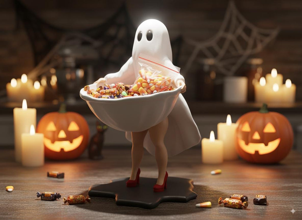 Halloween Ghost Candy Dish – 3D Printed Resin Bowl with Wrapped Candy