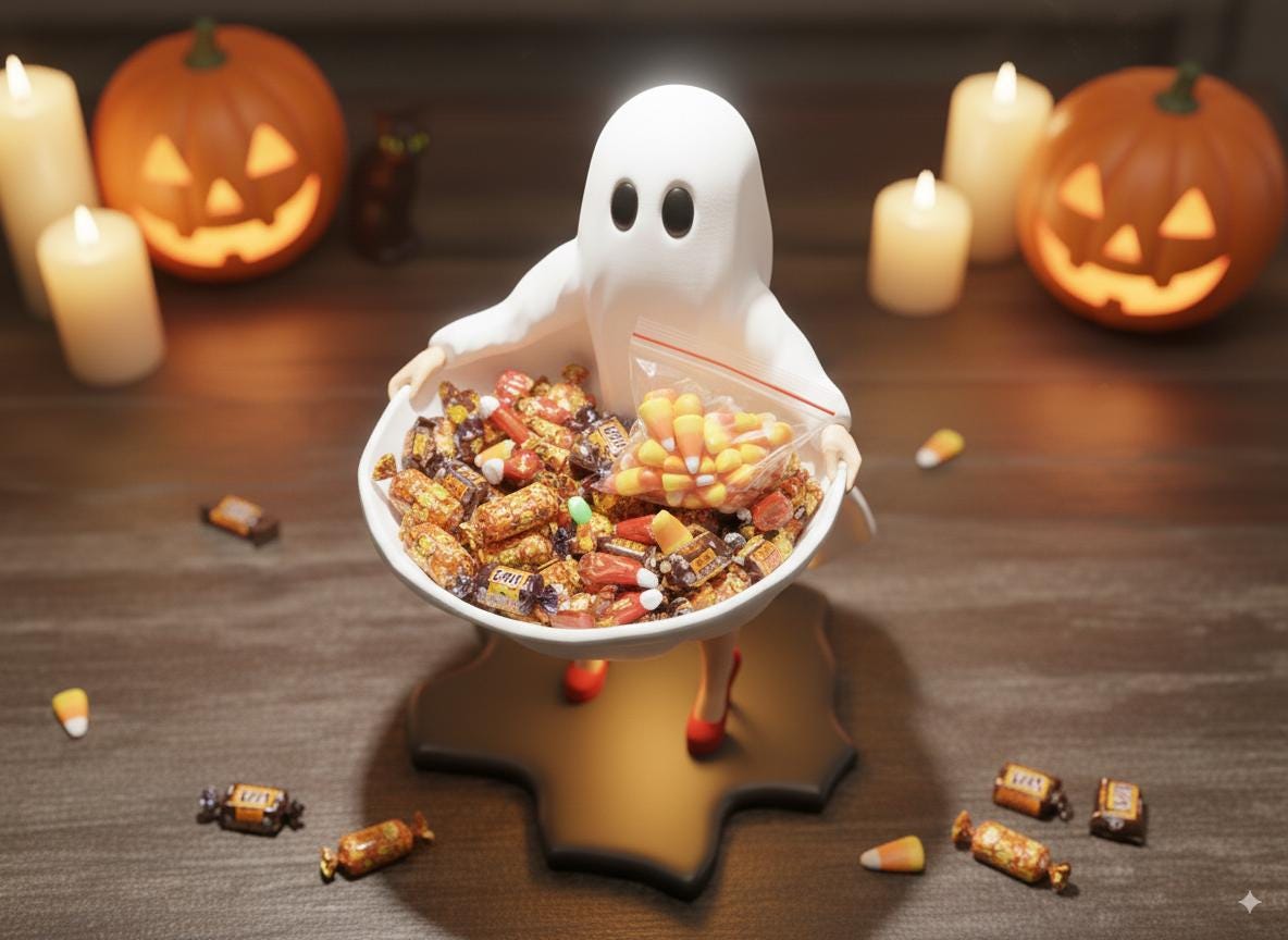 Halloween Ghost Candy Dish – 3D Printed Resin Bowl with Wrapped Candy
